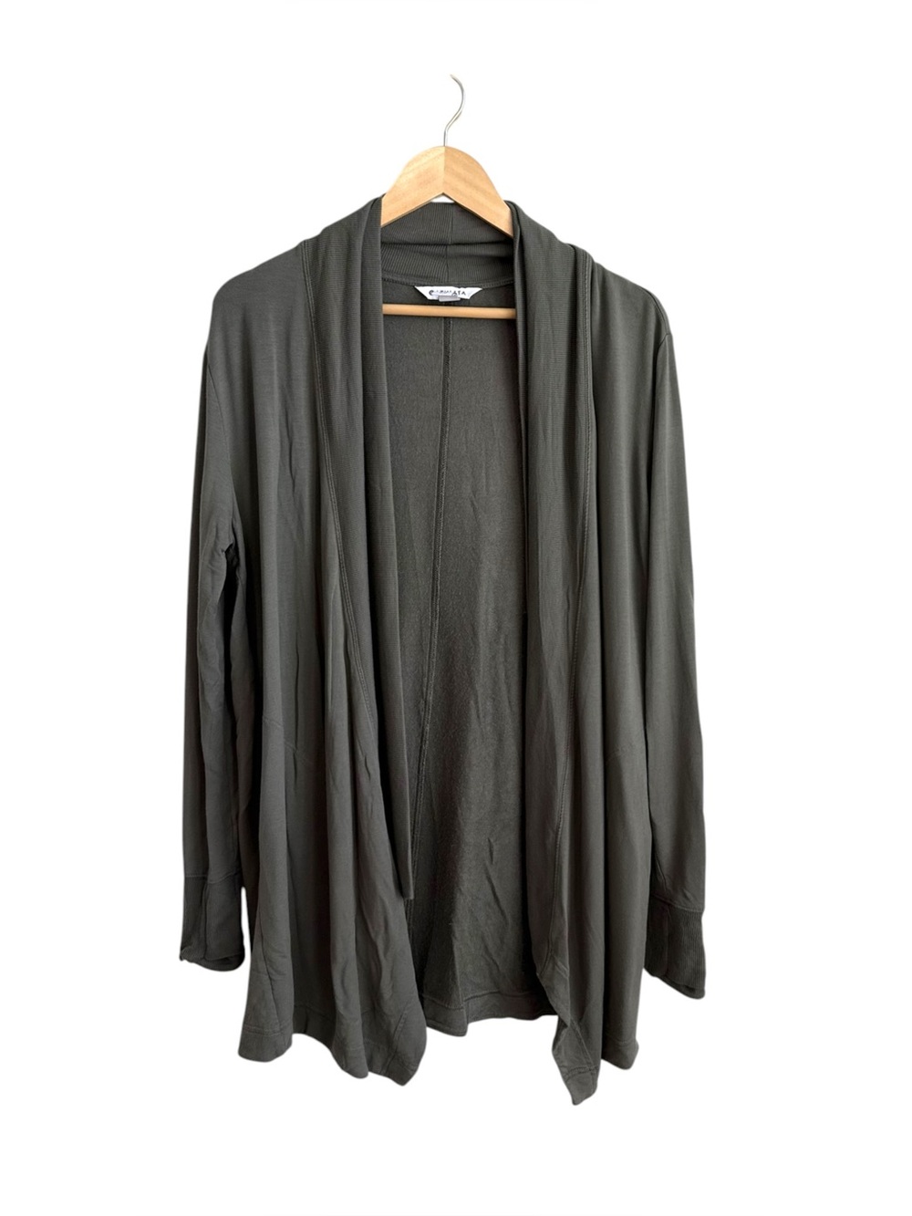 Athleta Pranayama Restore Wrap Cardigan Olive Green Open Front Drape Small